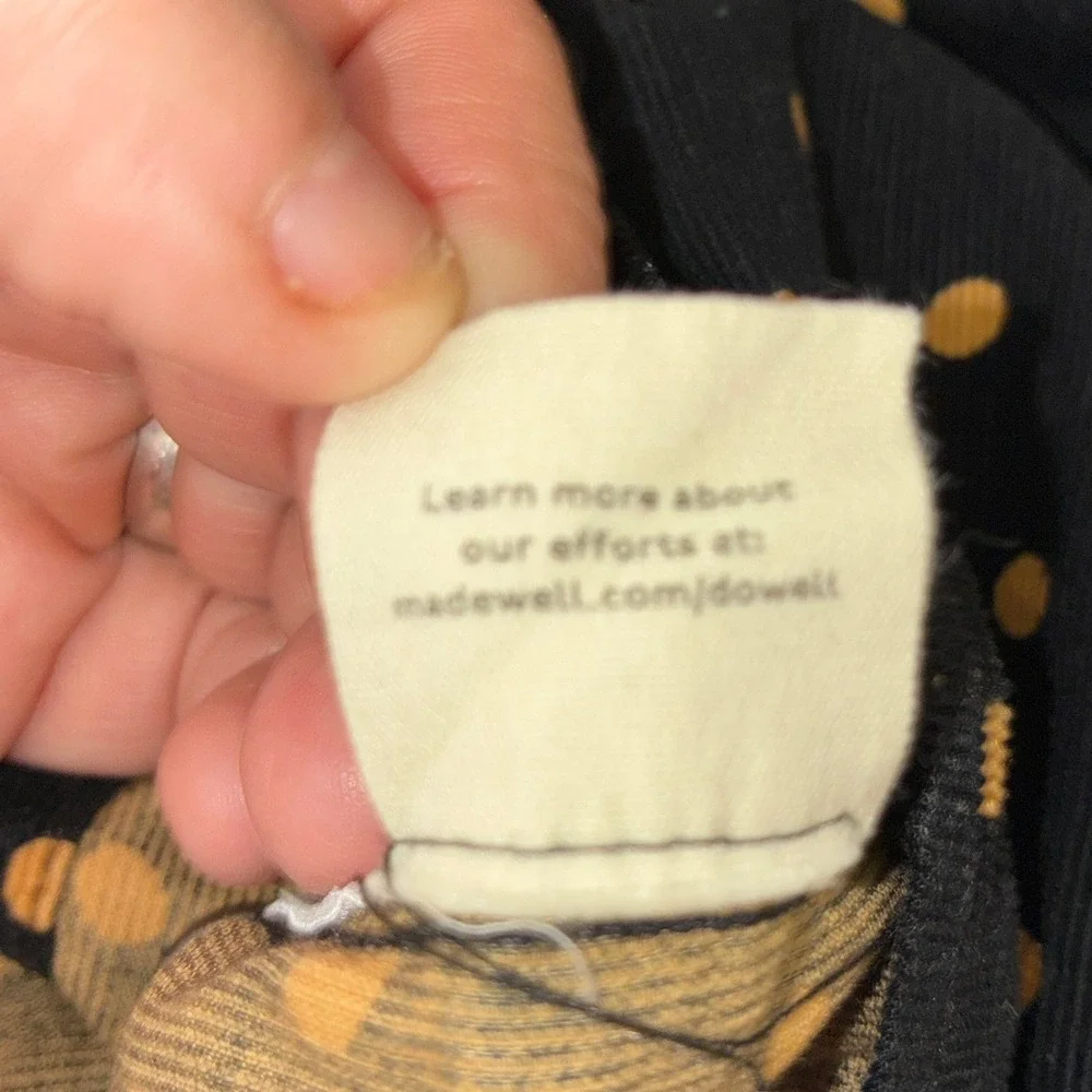 Madewell Polka Dot Corduroy Puff Sleeve Wrap Top Black‎ Tan XS G7835